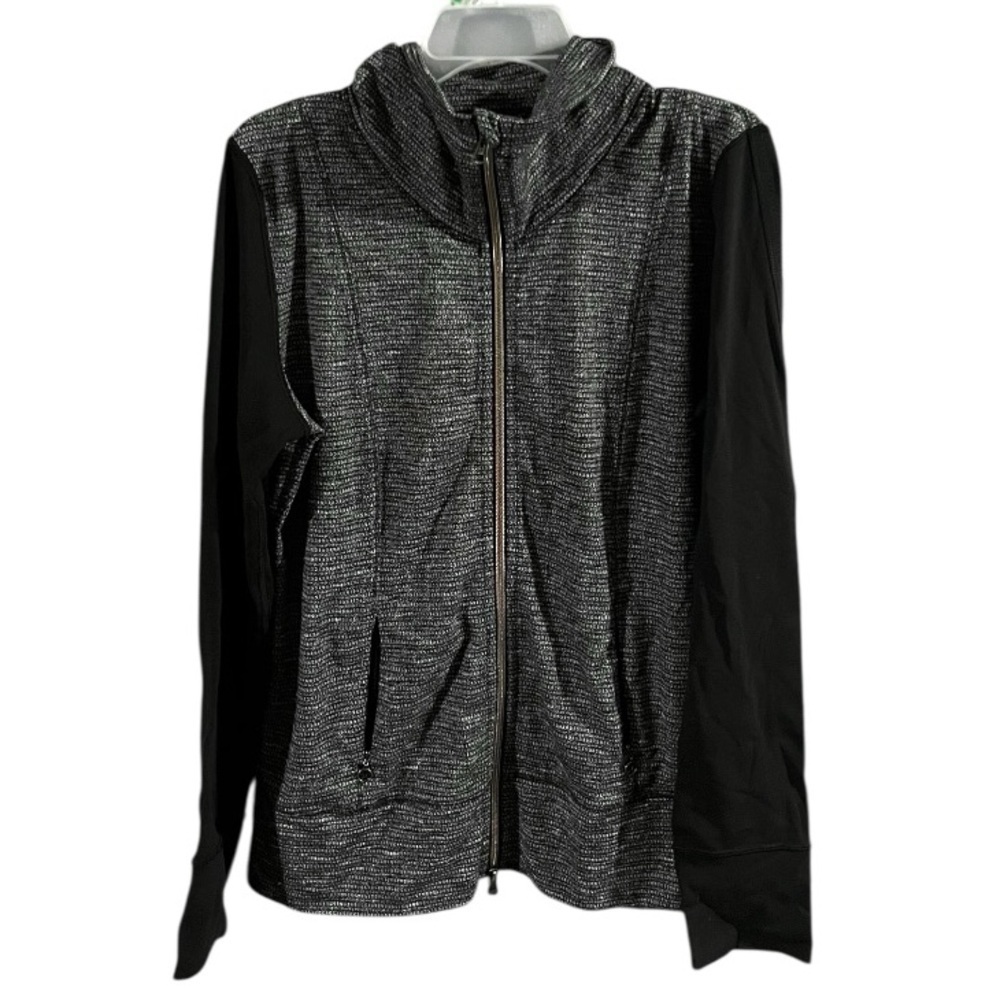EUC Lululemon Jacket Women’s Daily Yoga Gray Coco Pique Black Full Zip Mock Neck